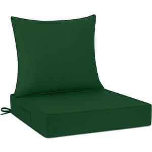 24x24 Outdoor Cushions for Patio Furniture, Washable Deep Seat Patio Cushions with Removable Cover, Waterproof Outdoor Cushions with Non-Slip Ties and Handle, Patio Chair Cushions with Back,Dark Green