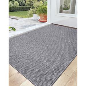 DEXI Indoor Door Mat 17x30, Washable Entrance Mats with Non Slip Rubber Back, Ultra Thin Entryway Mats Absorbent Dirt Carpper Front Back Doormat for Entry Floor Inside Home, Grey (1'5" x 2'6" (Rectangular))