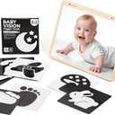 Tummy Time Play Set Adjustable Angle, Double-Sided Design, Montessori Tummy Time Toys Large Baby Safe Mirror and Card Display Stand with Black and White High Contrast Baby Cards