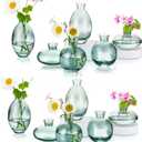 Glass Bud Vases Set of 12, Hewory Cute Green Small Vases Handmade, Mini Glass Flower Vase for Floral Arrangement, Tiny Centerpiece for Home Office Wedding Party Events Table Decor (Not Include Flower)