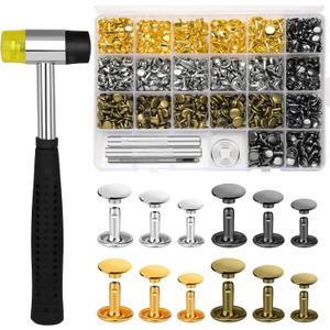 TLKKUE 360 Sets Leather Rivets 4 Colors Double Cap Rivets Tubular 3 Sizes with Rubber Hammer Fixing Tool Kit 4 Pieces for DIY Leather Craft Clothes Shoes Decoration and Repair