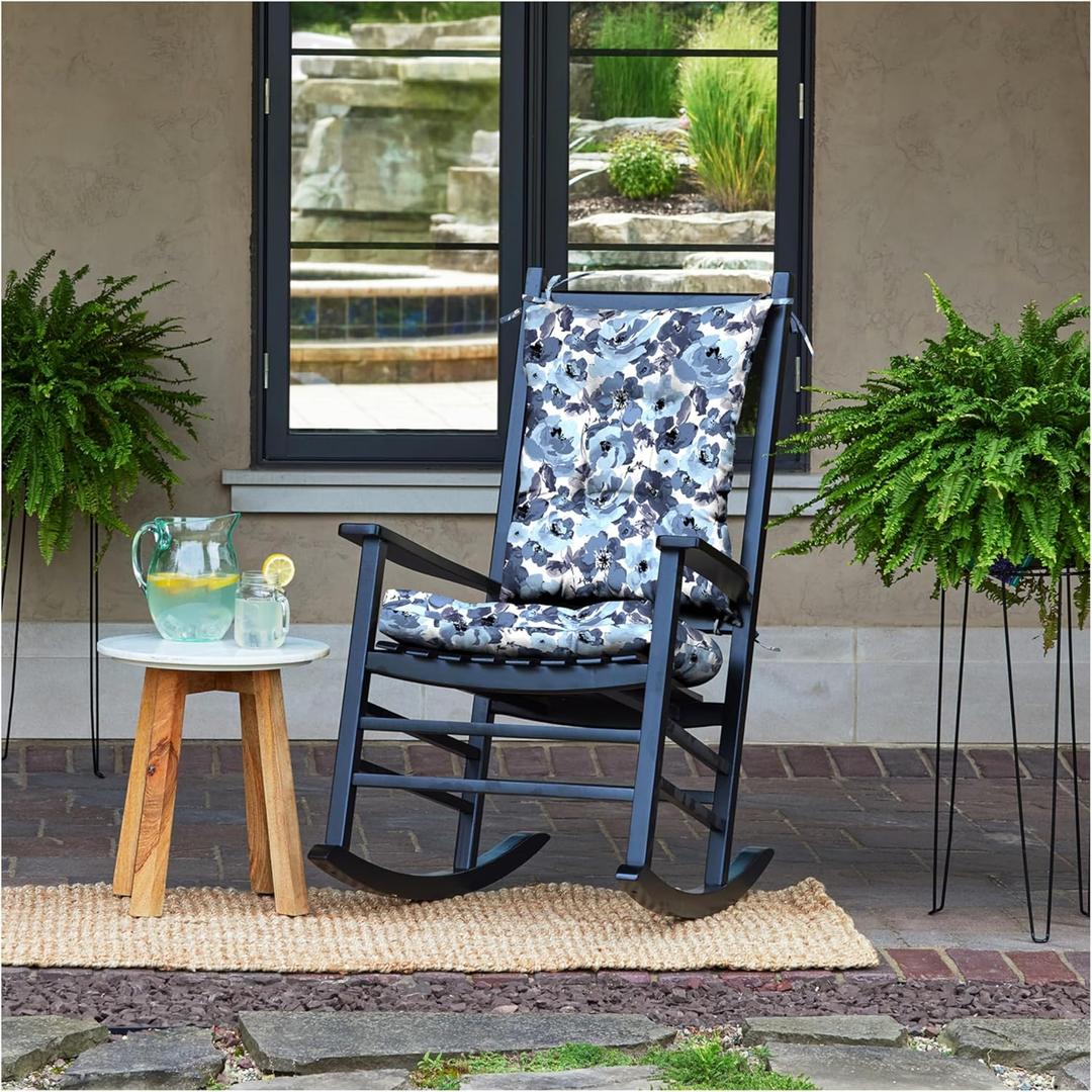 Arden Plush Indoor/Outdoor Rocking Chair Cushion Set, 18 x 20, Water Repellent, Fade Resistant, Tufted Cushion for Rocking Chairs Blue Garden Floral