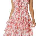 GRACE KARIN Women Summer Dress Boho Casual Floral Party Beach Dress, Pink floral, M
