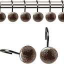 Oil Rubbed Bronze Shower Curtain Rod Hooks, Antique Curtain Rings Holder Decorative Rustproof for Bathroom Shower Home