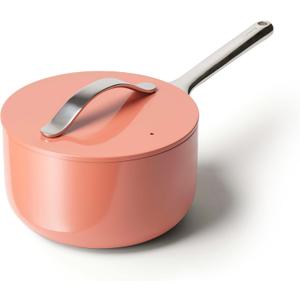 Caraway Nonstick Ceramic Sauce Pan with Lid (3 qt) - Non Toxic, PTFE & PFOA Free - Oven Safe & Compatible with All Stovetops (Gas, Electric & Induction) - Perracotta