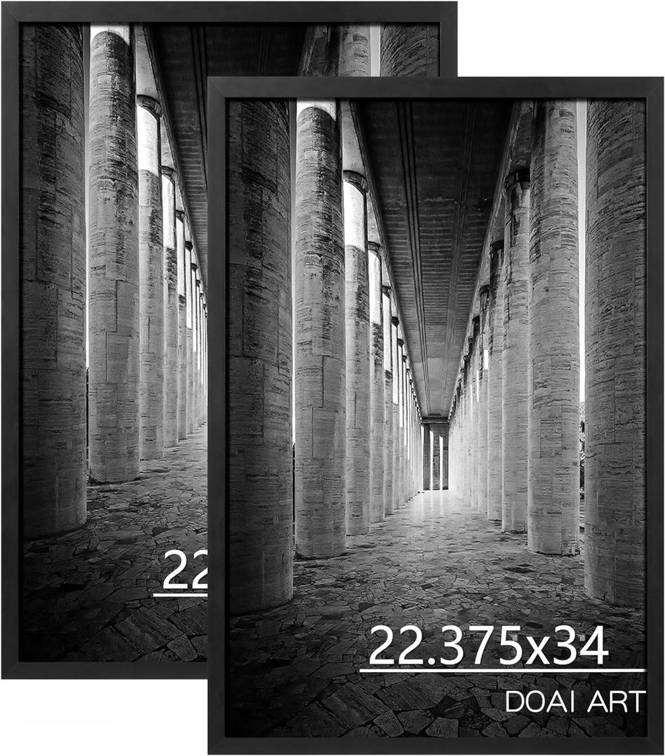 DOAI ART 22.375X34 Poster Frame Black 2 Pack, Poster Frames 22.375 x 34 inches or 34x22.375 Picture Frames with HD Plexiglass for Horizontal or Vertical Wall Mounting, Durable Scratch-proof Safe and