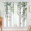 2 Panels Sage Green Eucalyptus Blackout Curtains for Bedroom, Green Leaf and Teal Floral Butterfly Pattern Drapes for Living Room Apartment Dorm Decor Window Curtains, 42W X 63L inches