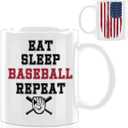 2 x Baseball Gifts for Men Coffee Mug, Ceramic Mugs With Handle Tea Cup Novelty Coffee Cup for Women Office Work, 12OZ Baseball Cups for Dad Men Coach Boyfriend Husband - eat sleep baseball repeat