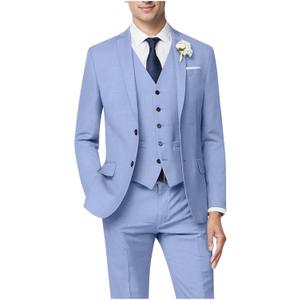 Men's 3 Piece Slim Fit Suit Set, Two Button Blazer Solid Suit Jacket Vest Pants Tuxedo Set for Wedding Prom (Blue, XXXL)