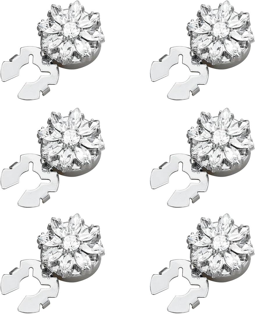 Jerler 6 Pcs 17mm Sliver Rhinestone Button Covers Crystal Embellishments Sew on Clothing DIY, Silver Crystal Detachable Decorative Clips (Silver Button-2, Medium)