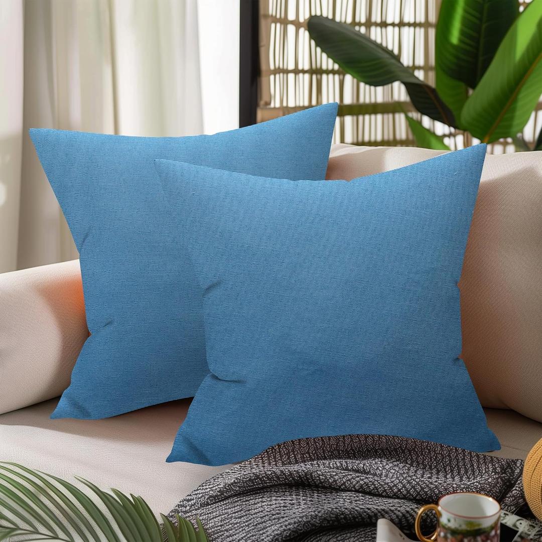 WOLKI Waterproof Outdoor Pillows 20x20 Feather and Down Filled Throw Pillow for Patio Furniture, Outside Decorative Pillow Set of 2,Blue