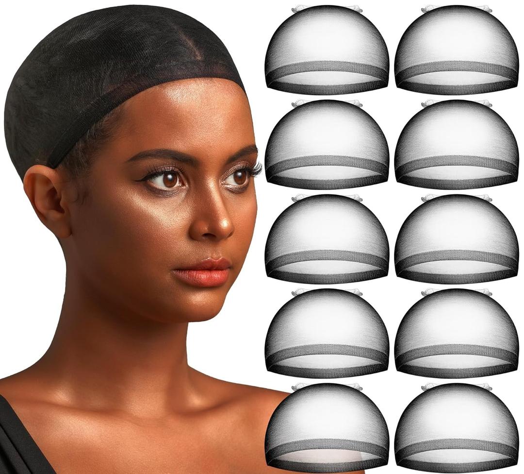 2 x Teenitor 20pcs Bald Cap Set - Breathable, Invisible Stocking Wig Cap for Lace Front, Sheer Caps, Black (Black)