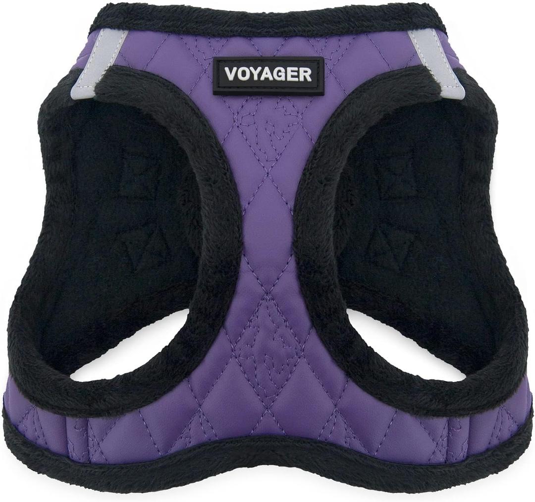 Voyager Step-In Plush Dog Harness  Soft Plush, Step In Vest Harness for Small and Medium Dogs by Best Pet Supplies - Purple Faux Leather, M (Chest: 16 - 18")