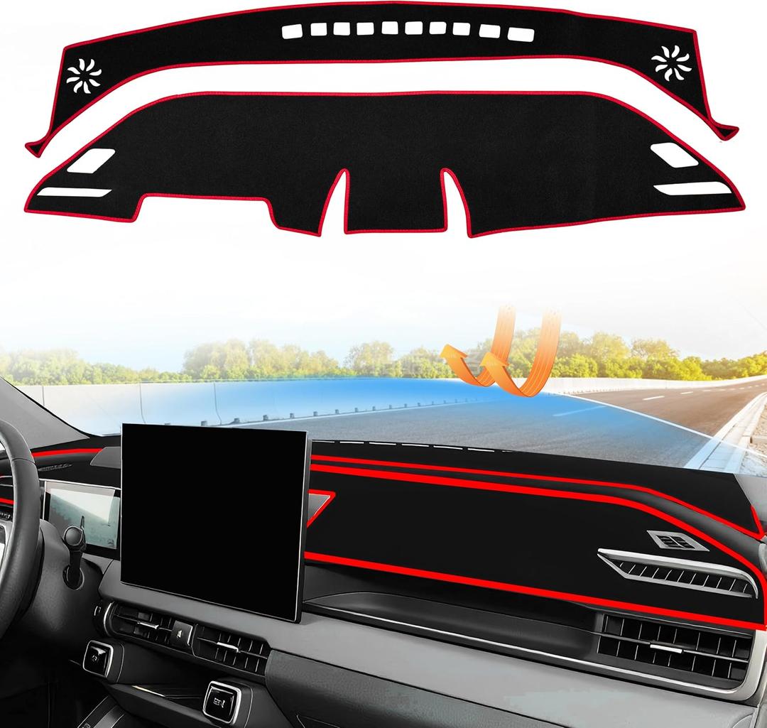 Dash Cover for Toyota RAV4 Accessories 2026 Dashboard Cover Mat Non-Slip Center Console Protector Mat Sunshade Carpet Cover Pad Custom Fit, Red Trim