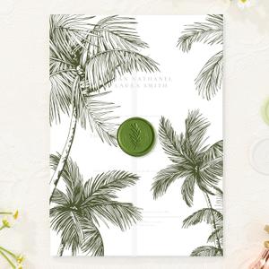 50 Pack Pre-Folded Vellum Jackets for 5x7 Invitations,AZAZA Translucent Invitation Sleeves,115GSM Vellum Jackets 5x7, Wedding Invitation Accessories, for Weddings Birthdays,Green Palm Tree