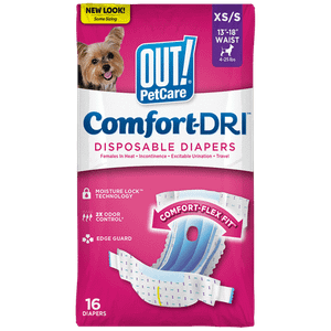 OUT! Pet Care Disposable Female Dog Diapers | Absorbent with Leak Proof Fit | XS/Small, 16 Count