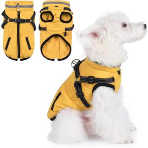 Gyuzh Dog Coat with Harness,Dog Coats for Small Dogs,Warm Fleece Winter Puppy Jacket,Waterproof Jacket with Harness Built in for Small Medium Large Dogs