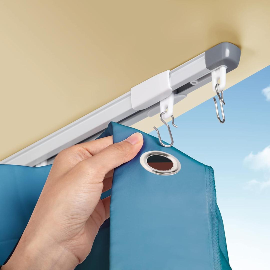 ACMEART Ceiling Curtain Track,Retractable Ceiling Track for Curtains,4.8-8.15ft,Room Divider Curtain Rod,Ceiling Rails Set with Silent Rollers and Hooks for Living room/Bedroom/Shower/RV (4.8ft-8.15ft)
