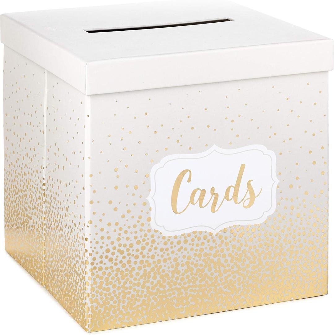 Hallmark 10" Elegant Card Receiving Box (Pearl and Gold Dots) for Weddings, Graduations, Retirements, Birthdays, Open Houses, Anniversaries