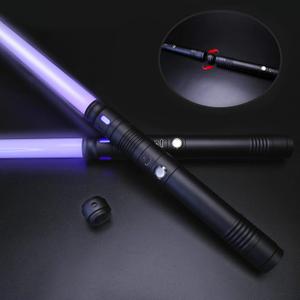 2 x 2 Pack Rechargeable Lightsabers with Connector, Metal Hilt Light Sabers, Durable PC Blade, USB Charging, Combine into Double Staff, 12 Colors LED, Sound Effects, Dueling Toys for Kids Adults, Gifts, Large
