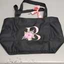 Vavabox Tote Bag, A-Z Initial Monogrammed Waterproof Tote Bag, Bridesmaid Gifts for Women, Black and Pink