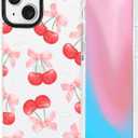 ChiCsFleur for iPhone 13 / iPhone 14 Case, TPU Phone case with Camera Protection for Women Girls Teens - Red Cherry Pink Artsy Coquette Bow Heart Clear Fruit Sorority Aesthetic Unique