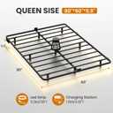 Queen Size Floating Bed Frame with LED Lights, Heavy Duty Metal Platform Floating Bed Frame with Charging Station, No Box Spring Needed, Easy Assembly, Noise Free