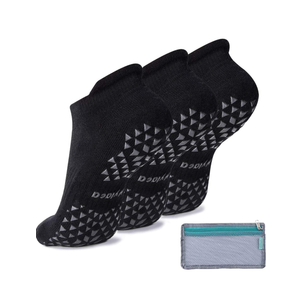 Hylaea Unisex Non Slip Socks with Grip for Yoga, Hospital, Pilates, Barre | Ankle, Cushioned, 3 Pairs Black, L/XL