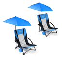 FAIR WIND 2 Pack Beach Chair with Umbrella for Adults Shade Chair Folding Backpack Portable Concert Bag Sand Chair with Cup Holder - Navy Blue with Black