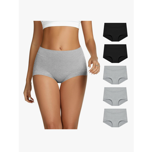 THANTH Boy Shorts Underwear for Women High Waisted Cotton Panties Full Coverage Boxer Briefs Underwear for Women 5 Pack S