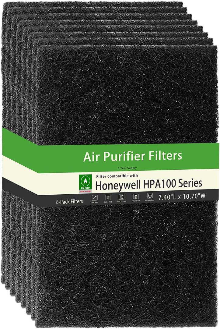 8 Pack Replacement Filter Compatible with Honeywell HPA100 Series Air Purifier,Activated Carbon Pre-Filters Replacement for Honeywell HPA100,104,105,090,094