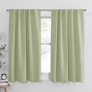 PONY DANCE Short Blackout Curtains - Window Curtain Treatments Light Blocking Drapes Back Tab/Rod Pocket Short Drapes Panels for Bedroom & Kitchen, 42 W x 45 L, Meadow Green, 1 Pair