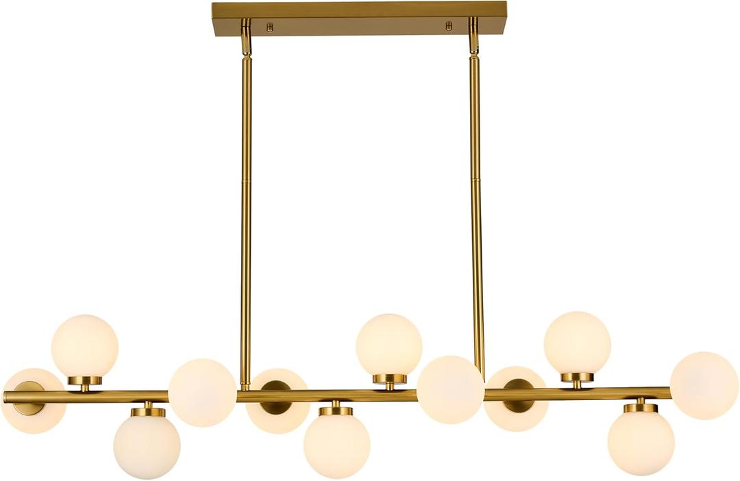 Chandeliers for Dining Room Gold Chandelier Linear Chandelier 12 Light Rustic Industrial Iron Chandeliers for Dining Room Lighting Fixtures Hanging, (Brushed Brass)