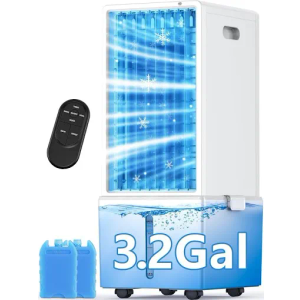 COOLECH 4-IN-1 Windowless Air Conditioner w/3.2-Gal Tank for 24H Cooling, 4 Wind Speeds & 4 Modes, LED Touch Screen, Waterless Alert System & 12H Timer, Remote, Portable Air Conditioners for Bedroom