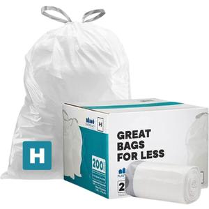 Plasticplace Custom Fit Trash Bags Compatible w Simplehuman Code H Drawstring Bags 8-9 Gallon Tear-Resistant Liner 200 Count Heavy-Duty Waste Disposal