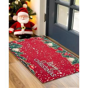 Christmas Doormat, Outdoor & Indoor Merry Christmas Door Mat Outside Holiday Door Mats for Front Door Entrances, 17"x30", Christmas Red