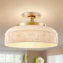 Lamomo Semi Flush Mount Ceiling Light,12 Inch White Glass Shade Gold Hallway Light Fixture,3 Light Globe Glass Close to Ceiling Scone,Indoor Hanging Light for Bedroom Kitchen Porch Hallway