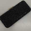 Long Rhinestone Box Evening Bag Women Formal Gathering Party Crystal Clutch Bridal Purse (Black)
