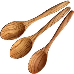 3 PCS Olive Wood Spoon, 7 Inch Wooden Spoons for Eating, Small Pointed Wooden Soup Spoons Set for Mixing Stirring, Handmade Wooden Tablespoon Dining Spoons for Coffee,Honey,Tea,Rice,Cereal,Dessert