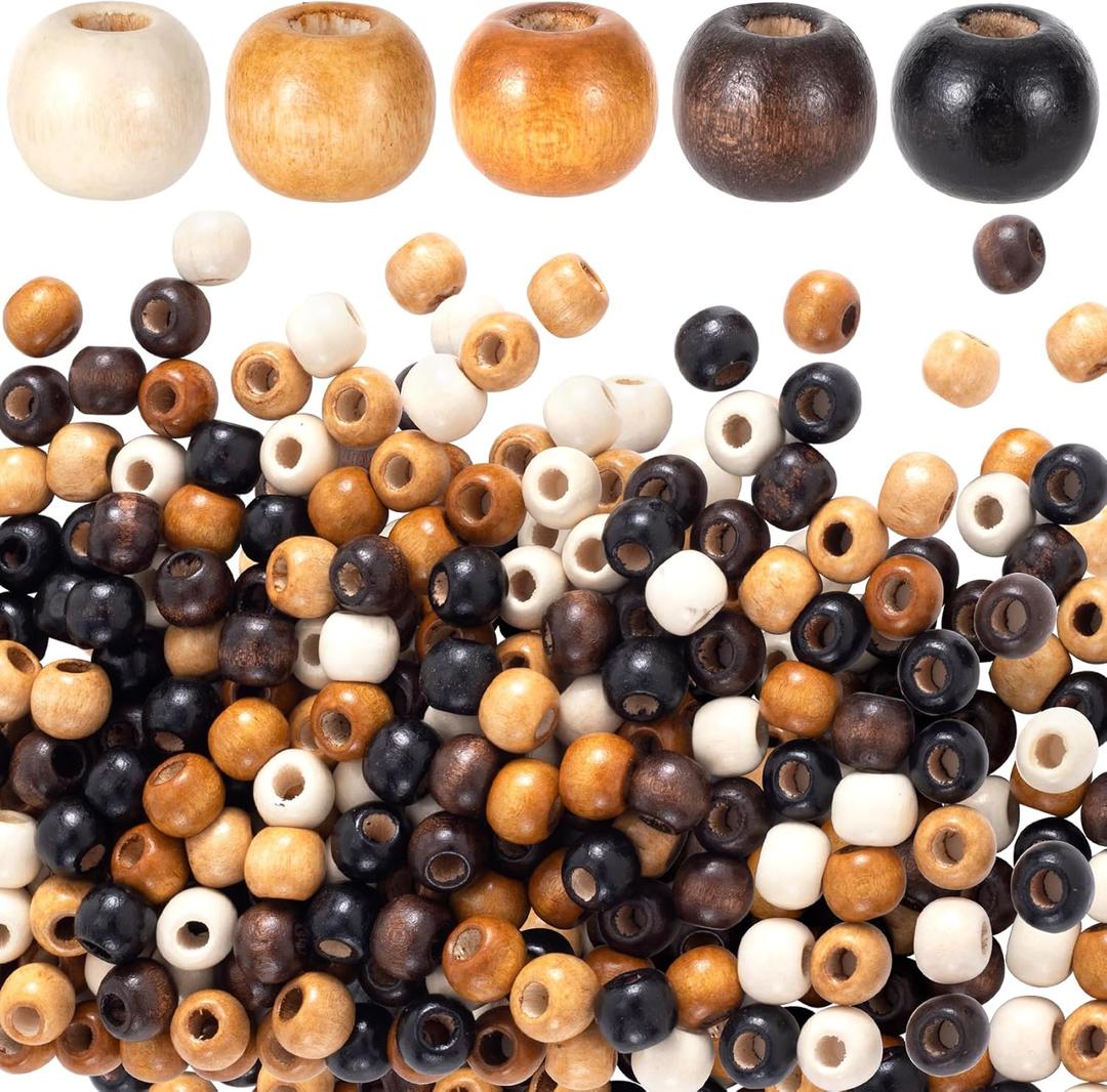 100pcs Large Hole Wooden Craft Beads, 5 Colors Natural Wood Beads for Hair, 9 x 10 mm Vintage Loose Spacer Round Jewelry DIY Beads for Macrame, Bracelets, Handmade Decor