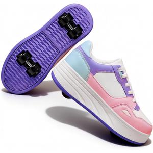 HSQ Fashion Sneaker Roller Skate Shoes for Boys Girls Kids Detachable Wheeled 2 in 1 Skating Shoes with Wheels (135/Purple/Pink/White)