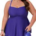 Summer Mae Women Plus Size Two Piece Tankini Swimsuits Flowy Bathing Suits Tummy Control Swimwear with Shorts Undersea Garden 18 Plus (Purple)