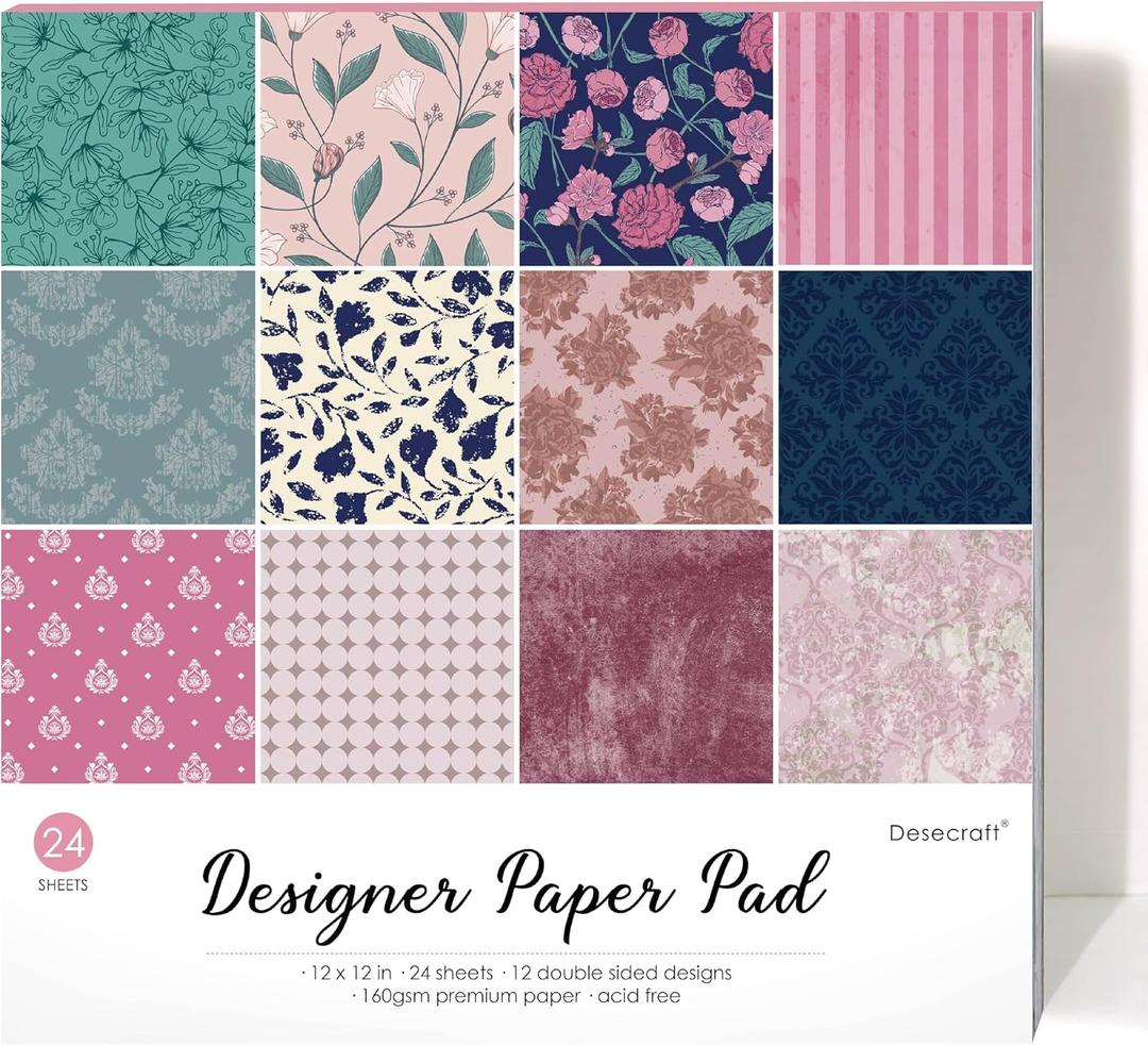 Vintage Spring 12x12 in Double Sided Paper Pad Pack Scrapbook Cardstock Decorative Paper - 24 Sheets - for Card Making Journaling Planner Origami Decopage Decorative Scrapbooking Supplies
