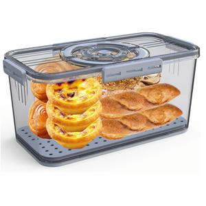 SpeaGles Bread Box with Lid and Handle,New Upgrade Time Recording Bread Storage Container for Kitchen Counter Airtight,Portable Bread Boxes for Homemade Breads, Toast, Bagel, Donut and Cookies(Grey)