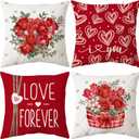 3 x Valentine's Day Throw Pillow Covers, 18 x 18 Inch Red Heart Mason Jars Roses Diamond Lattice Hello Valentine Love You More Decorative Pillowcases for Sofa Couch Set of 4