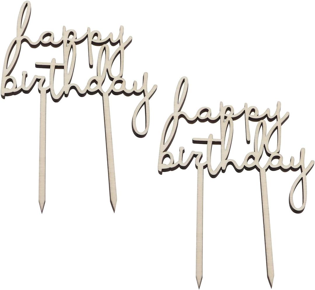 2PCS 81x130mm Wooden Happy Birthday Cake Decoration Insert Birthday Party Decoration Supplies Premium Quality Decoration