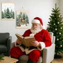 Tenceur 2 Pcs Winter Wall Art Decor Pine Tree Reindeer Holiday Wall Decor Christmas Poster Hanger with Wood Frames Wild Animals Canvas Artwork Decoration for Home Bedroom Living Room