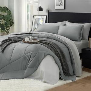 BEDELITE Twin XL Comforter Set 5 Pieces Bed in A Bag - Soft Microfiber Reversible Twin Extra Long Grey Bed Set with Comforters, Sheets, Pillowcase & Sham, Cozy Bedding Sets for College Dorm Room