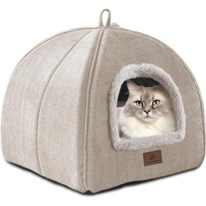 WINDRACING Cat Bed for Indoor Cats - Cat Cave Cat House Cats Tent with Removable Washable Cushioned Pillow, Soft and Self Kitten beds (M(15 x 15 x 15 Inch), Beige-1)