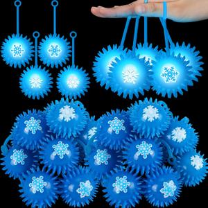 Sotiff 24 Pcs Led Winter Snowflake Stress Balls Light up Spiky Ball Xmas Snow Squeaky Rubber Sensory Toys for Winter Holiday Christmas Decors Stocking Stuffers Party Favor Goodie Bag Fillers